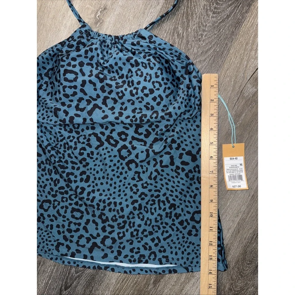 New women's size small 4-6 blue Green‎ leopard Animal Print tankini top